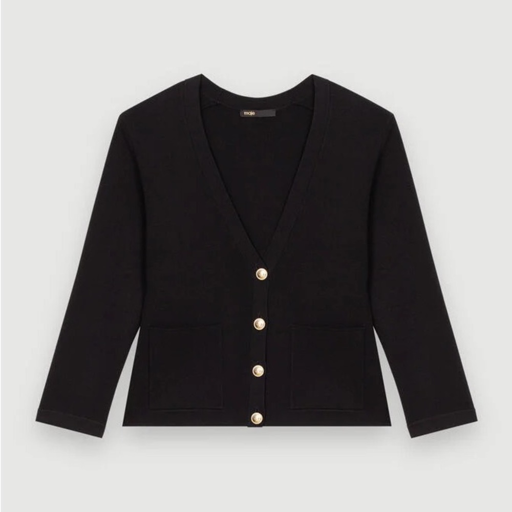 SIZE 1 MAJE BLACK STRETCH KNIT CARDIGAN